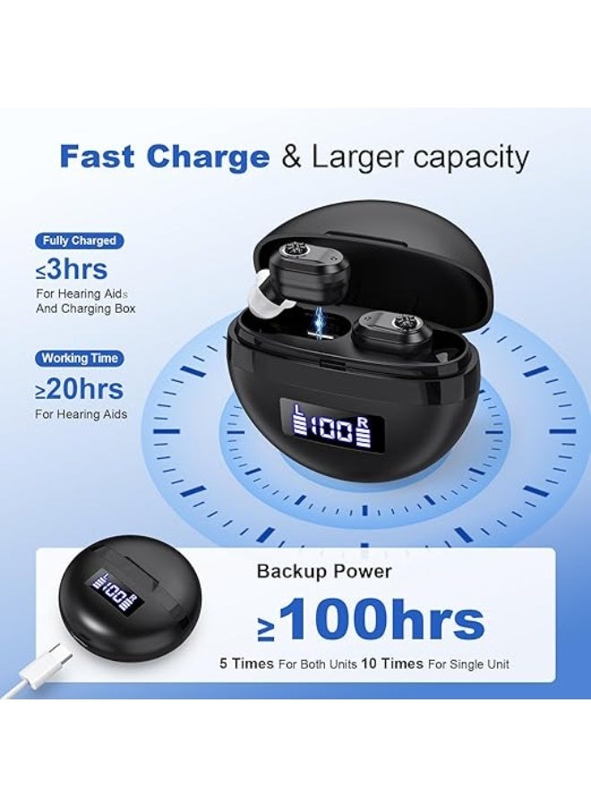 أجهزة مساعدة للسمع، أجهزة مساعدة للسمع مغناطيسية غير مرئية، صندوق شحن تلامسي مع شاشة عرض طاقة LED (أسود) - Image 2